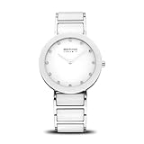 BERING Damen Quarz Uhr | Armbanduhr 35 mm silbernes Edelstahlgehäuse und weißes Zifferblatt |...