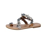 QKNTKF Gladiator-Sandalen für Damen, flache Sandalen, lässig, Riemchen, römische Sandalen,...