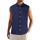 Herren-Tanktop, Unterhemd, einfarbig, Baumwolle, Leinen, Knopfleiste, ärmellos, Sommer,...