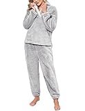 RITOSTA Schlafanzug Damen Winter Thermo Pyjama Lang Fleece Hausanzug Kuschelig Warm Pyjama Set...