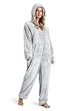 CityComfort Jumpsuit Damen Kuschelig Fleece Einteiler Schlafanzug Onesie Damen S-XL (Zweifarbiges...