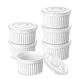 Auflaufförmchen, Porzellan, Dessertbecher, Küchenbehälter mit Deckel, Weiß, 6 Stück