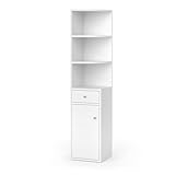 Vicco Eckregal Larry, stehendes Bücherregal, Weiß, 30 x 135.5 cm mit Tür und Schublade