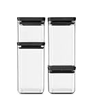 Brabantia 4er-Set Vorratsdose Eckig, Tasty+, Dunk Grau