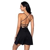 IDOPIP Tenniskleid für Damen mit integriertem BH und Shorts mit Taschen Sexy Schnürung...