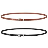 Bremorou 2 Stück Schmaler Ledergürtel, Verstellbarer Gürtel, Skinny Taillengürtel Damen,...