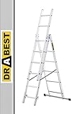 DRABEST - Home - Aluminium-Leiter - 3x6 Sprossen - Max. 2,97 m lang - Max. Arbeitshöhe 3,98 m - bis...