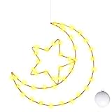 FUFRE Ramadan Deko Lichterkette, LED Sterne weihnachtsbeleuchtung mit Timer und 8 Modi, LED Mond...