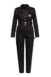 Queen Kerosin Damen Workwear Overall Vintage Denim Regular Fit Langarm Workwear Einteiler