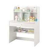 DREAMADE Schreibtisch Kinder aus Holz, Jugendschreibtisch mit Schublade & offener Ablagefächer &...