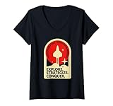 Damen MoonBase Commander Retro-Spiel Explore Strategize Conquer T-Shirt mit V-Ausschnitt