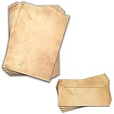 25 Blatt Briefpapier DIN A4 inkl.25 passende Briefumschläge DIN LANG Vintage bedruckbar oder per...