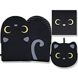 Yamepuia Ofenhandschuhe,Schwarze Katze Kochhandschuhe,Niedlich Kurz Küchenhandschuhe mit 1 Pcs...