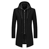 KUDMOL Herren Wolle Trenchcoat Solid Casual gepolstert Outdoor Overcoat Lange Kapuze Warmer Mantel...