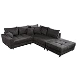 Riess Ambiente Modernes Ecksofa Kent 220cm dunkelgrau Cord inklusive Hocker Federkern Wohnlandschaft...