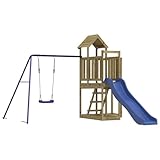 vidaXL Spielturm, Klettergerüst mit Rutsche Schaukel, Kinder Kletterturm mit Holzdach,...