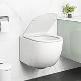 COSTWAY Wand WC spülrandlos, Keramisches Wand Toilette mit Toilettensitz, Dual-Spülsystem,...