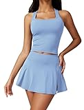 ABEHIK 2-teiliges Tenniskleid für Damen, gepolsterter Seitenschlitz, Mini-Tennisrock-Set,...