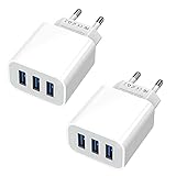 Sundix Ladegerät Mehrfach 15W Stecker 2 Stücke 3-Port 3A Ladeadapter Netzteil für iPhone...