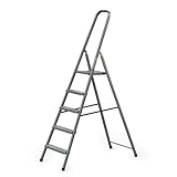DRABEST - Stehleiter - mit 5 Stufen - bis 125 kg belastbar - 1,73 m lang - Arbeitshöhe 3 m -...