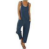 YIzdegg Latzhose Damen Sommer, Jumpsuit Weites Bein Overall Mit Tasche Strampler Ärmelloser...