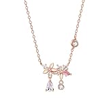 BCughia Halskette Gold 585, Damen Halskette Blume Moissanit und Labor Erzeugter Rosa Saphir in 18K...
