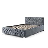 Juskys Polsterbett Nizza 120x200 cm - Bettgestell mit Lattenrost, Bettkasten & LED Beleuchtung -...