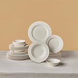 KARACA New Dome 24-tlg Tafelservice, Bone China Porzellan Geschirrset für 6 Personen Modern, Weiß...