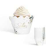 48 Stück Schön, dass du da bist Cupcake Wrappers Papier Eukalyptus Muffins Pappbecher Cupcake...