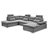 JAKARTA Wohnlandschaft in U-Form, Stoffbezug Schwarz / Lava - Ausziehbares Sofa mit Schlaffunktion &...