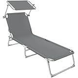 tectake Liegestuhl Garten mit Sonnenschutz, Gartenliege klappbar, Balkon oder Terrassen Liege mit...