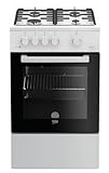 Beko FSG52010FW Freistehender Gasherd, Gasbackofen mit Gaskochfeld, 50 cm, 4 Kochzonen, Gasbackofen...