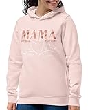 Mama Kapuzenpullover Rose mit 3 Kindernamen, Damen Hoodie Pullover Pink Rosegold Elegant Herbst,...