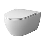 Spülrandloses Wand-WC mit Softclosing-Sitzabdeckung, Toilette für Gäste-WC, Hänge-WC FlashClean...