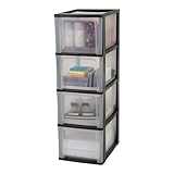 Iris Ohyama, Kunststoff Schubladenbox mit 4 tiefen Schubladen, Schwarz, Easy-Pull-System, A4, A5 &...