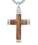 Hanessa Personalisierte Kette mit Gravur Edelstahl 60 cm mit Anhänger Kreuz Holz in silber -...