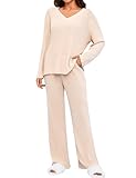 Tuopuda Zweiteiler Damen Lounge Set Rundhals Einfarbig Loungewear Gerippt Shirt Top Langärm mit...