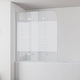 IMPTS 120x140cm Duschwand für Badewanne 3 teilig, Badewanne Glaswand Faltwand mit Streifen...