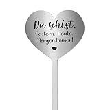 Cosswe Herz Grab Stake Edelstahl Grab Ornament with Saying Du Fehlst. Gestern. Heute. Morgen. Immer!...