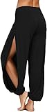 ASKSA Damen Hochschlitzige Haremshose Frauen Hippie Split Sport Hose Fitness Stretchhose Loose Fit...