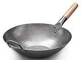 Craft Wok 731W316 Pow-Wok, flach, handgehämmerter Karbonstahl, mit Holz- und Stahlgriff, 35,6 cm,...