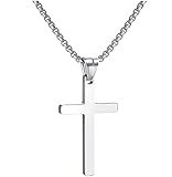 RWQIAN Kreuzkette Herren Kreuz kette Silber 24' Edelstahl Jungen Anhänger Kreuz Halskette Schmuck...