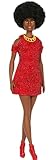 Barbie Fashionistas Puppe #221 mit natürlichen schwarzen Haaren, rotem Kleid und Accessoires,...