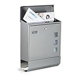 Relaxdays Briefkasten Edelstahl mit Zeitungsfach, Namensschild, Sichtfenster, HxBxT: 42 x 35 x 12,5...