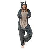 OLAOLA Onesie für Erwachsene, Waschbär Tierkostüm, Unisex Onesies Plüsch Halloween Cosplay...