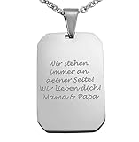 Hanessa Personalisierte Kette mit Gravur Edelstahl 50 cm mit Anhänger Dog Tag Erkennungsmarke in...