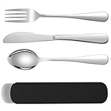 HOTUT Campingbesteck, 4 Stück Edelstahl Reisebesteck mit Etui, Besteckset to go, Edelstahl Sporks...