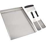 WELL GRILL 30x40CM Edelstahl Grillplatte mit Grill-Spachtel Schaber set, Universal BBQ Plancha...