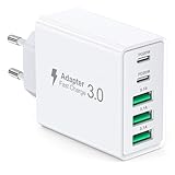 Cawhaw USB C Ladegerät Mehrfach, Ladestecker USB C, 50W 5 Port USB C Schnellladegerät, Adapter USB...