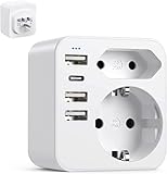 Adapter USA Deutschland Stecker mit 3USB 1USB C (3.4A), mit 2 Steckdose, 6-in-1 USA Adapter...